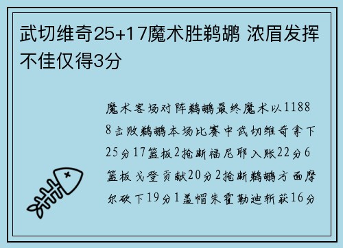 武切维奇25+17魔术胜鹈鹕 浓眉发挥不佳仅得3分